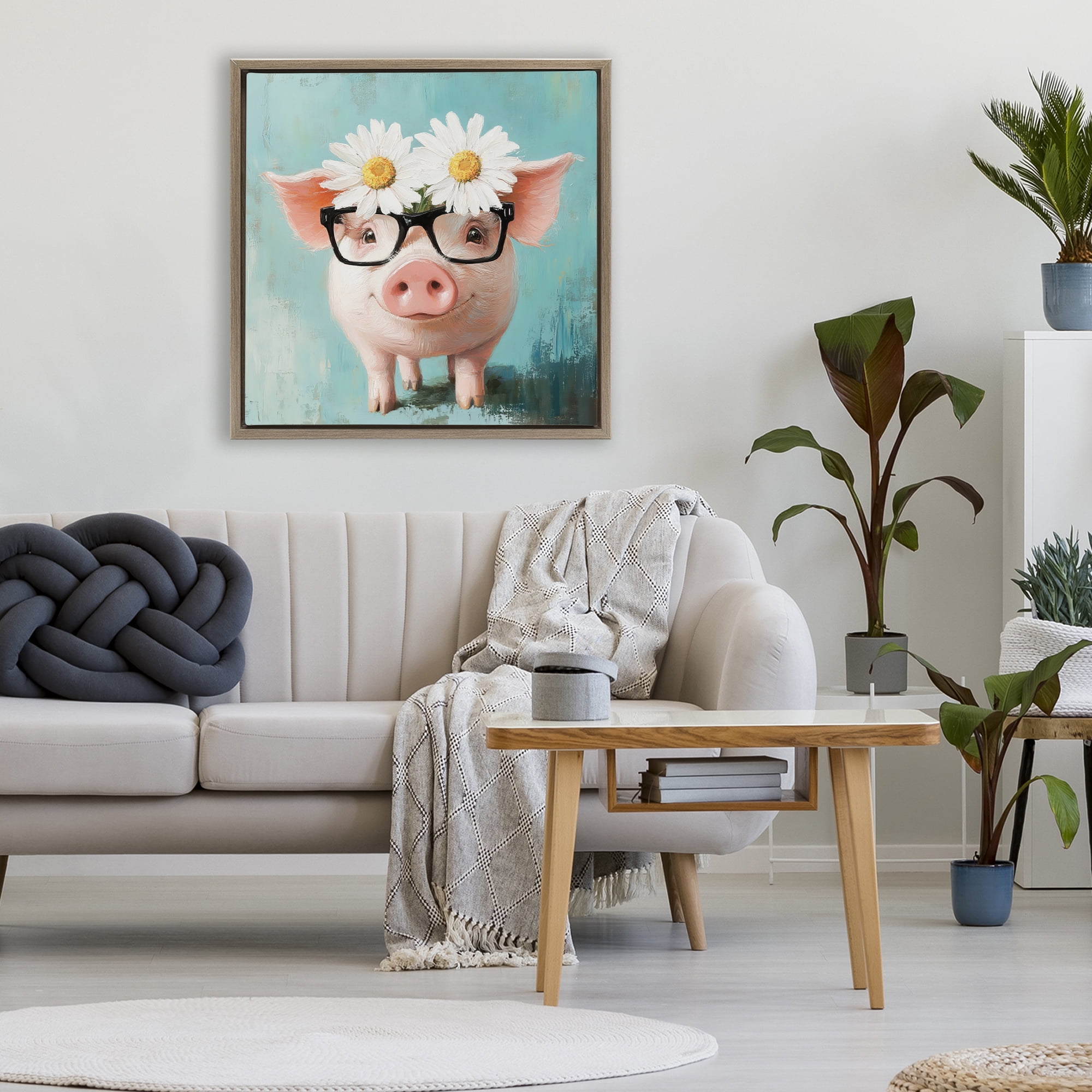 Stupell Industries Nerdy Natalie Piglet Brown Framed Floater Canvas Wall Art, design by Tina LeCour