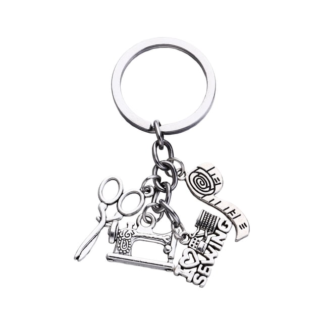 MasteelfCA Scissors Ruler Design Keychains Sewing Machine Key Rings Pendant Key Holder Craft Ornaments Gift