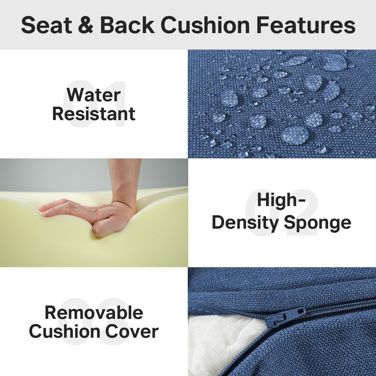 Opohoro Outdoor Deep Seat Cushion Set, 24"x24"x6", Water Resistant & UV Resistant Comfortable Furniture Cushions for Patio Chair, Sofa, Loveseat