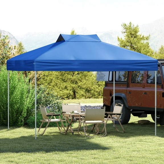 Costway 10 X 10 FT 1-Person Setup Pop up Canopy Tent with 1-Push Center Lock Wind Ropes Blue