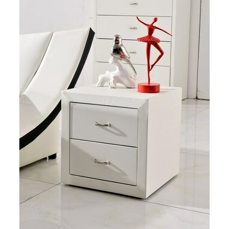 Leather Stand - US Pride Furniture™ Riley 2 Drawer Faux Leather Modern Nightstand, White