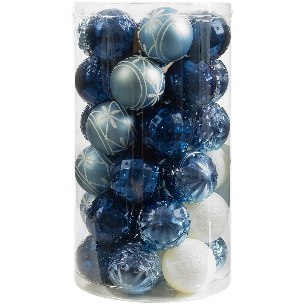 Holiday Time 41Piece Shatterproof Ornament Set, Light Blue, Dark Blue