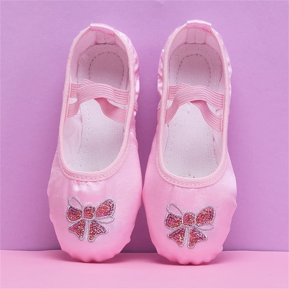 FSYBOA Girl Dance Shoes, Breathable Elastic Straps Soft Sole Non Slip Kids Ballet Shoes Watermelon Red Size 8(Toddler)