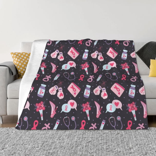 Sikiie Couverture en Flanelle Imprimée Sensibilisation au Cancer du Sein, Anti-Rides et Anti-Rétrécissement, Couverture en Peluche, Mobilier de Maison Adapté pour Lits, Canapés, Voyage-60"x50 Pouces