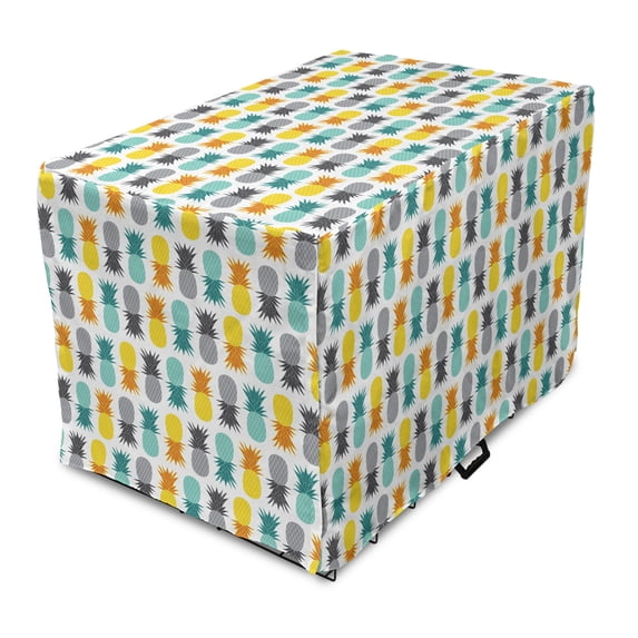 Pineapple Dog Crate Cover, Repetitive Style Colorful Ananas Motifs Print on Plain Backdrop, Easy to Use Pet Kennel Cover Small Dogs Puppies Kittens, 7 Sizes, Seafoam and Pale Vermilion, by Ambesonne