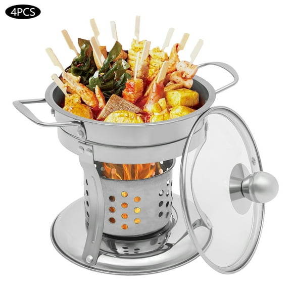 Miumaeov 4pcs 5L Chafing Dishes for Catering Buffet Stainless Steel Mini Hot Pot with Clear Lids & Fuel Holders