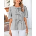 thumbnail image 4 of Blusa PRETTYGARDEN para mujer con lazo en la parte delantera a rayas 2025, negra, 4 of 8