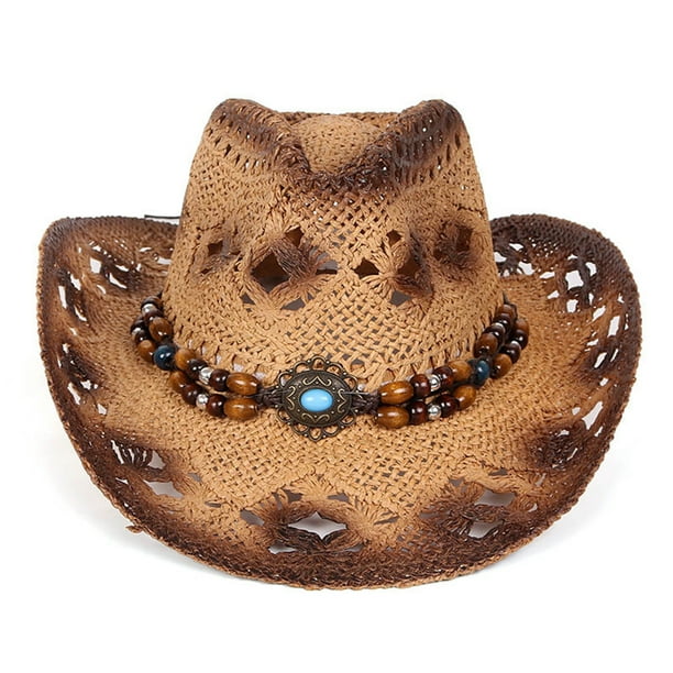 Straw Cowboy Cowgirl Hat for Men Women Wide Brim Hollow  display picture 3