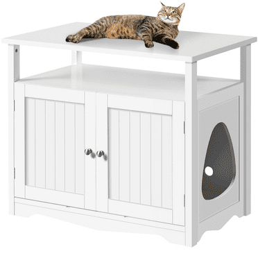 Topeakmart Hidden Wooden Cat Litter Box Enclosure with Storage Shelf, White