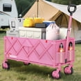 thumbnail image 6 of Yacona 35" L Extra Long Wagons Carts Foldable, 180L Heavy Duty Collapsible Wagon with Wheels, 360Lbs Portable Utility Cart for Shopping, Grocery, Garden, Beach, Camping, Pink, 6 of 9