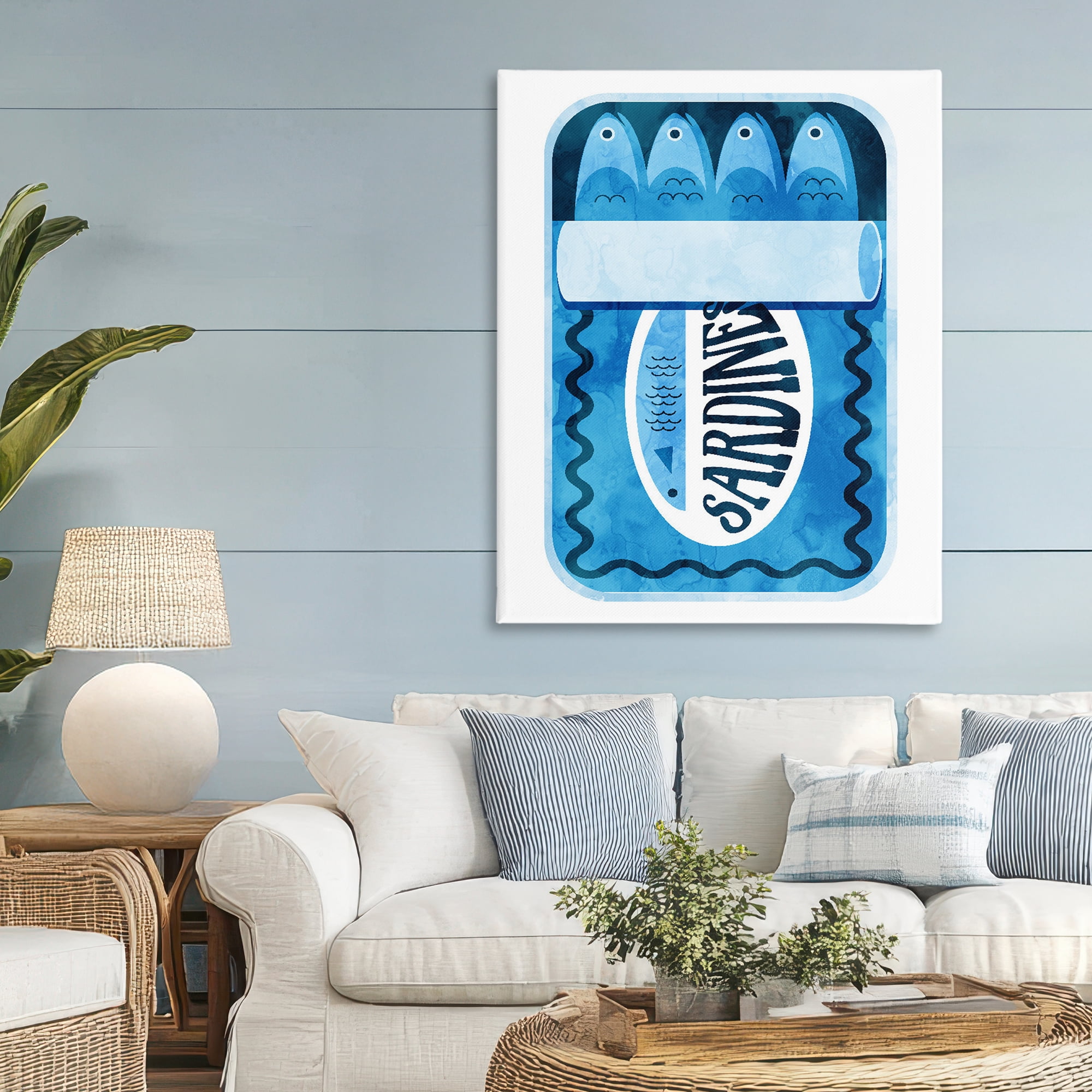 Retro Blue Sardine Tin Canvas Wall Art, design by Daphne Polselli