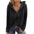 thumbnail image 1 of Simua Womens 2024 Fashion Lace Up V Neck Drawstring Hoodies Sweatshirt Pullover Tops, 1 of 9
