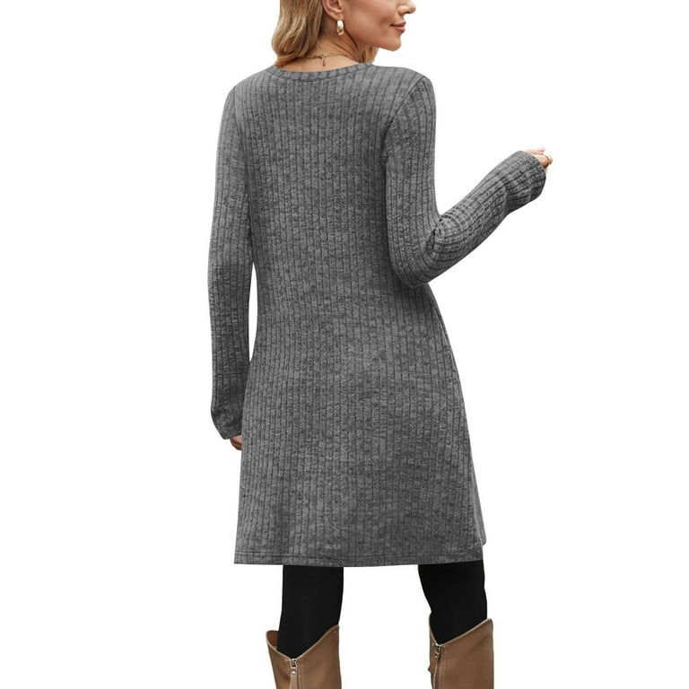 FchengtaiS Womens Fall Ribbed Knit Dress Long Sleeve Crew Neck Mini Dress Soft Flowy A Line Swing Dresses with Pocket Casual Trendy Sweater Dress, FchengtaiS Womens Fall Ribbed Knit Dress Long Sleeve Crew Neck Mini Dress Soft Flowy A Line Swing Dresses with Pocket Casual Trendy Sweater Dress,