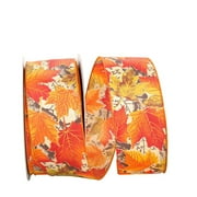 JAM Paper & Envelope Fall Pumpkin Ribbon, Ivory & Orange, 2.5in x 10yd, 1/Pack