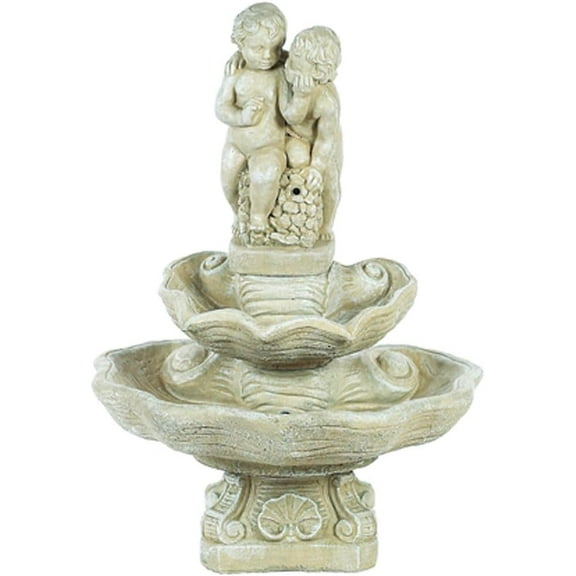 Solid Rock Stoneworks Short Notre Dame Cherub Twins Fountain - 44" Tall - Desert Sand