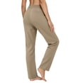 thumbnail image 3 of Miluxas Women's Elastic Waist Button Zip Straight Leg Casual Pants Summer Solid Color Work office Trousers with Pockets for Daily Wear Khaki, 3 of 6