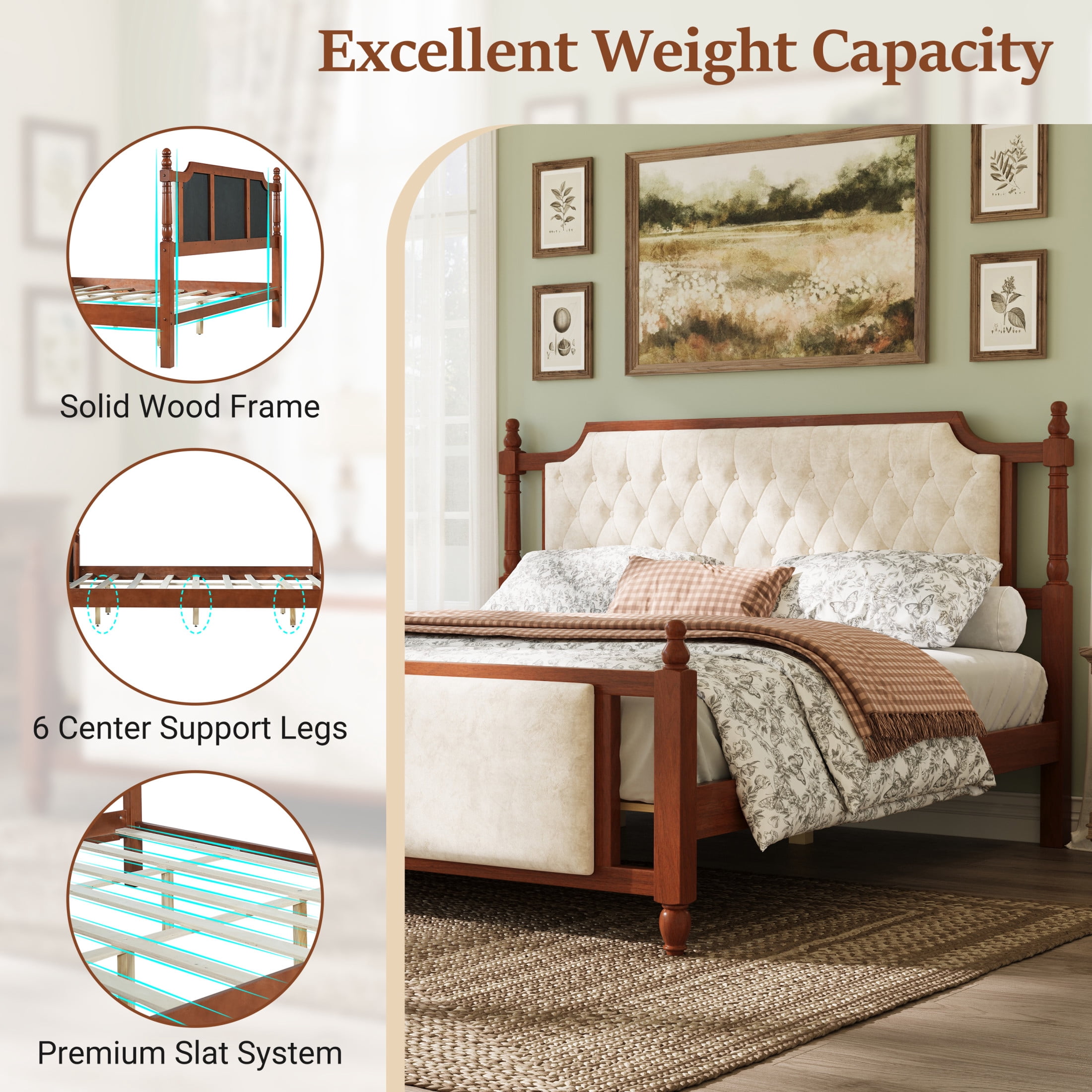 Christopher Knight Home King Upholstered Platform Bed, Velvet Tufted Headboard and Footboard, Brown