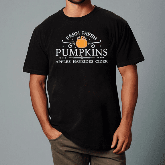 Farm Fresh Pumpkins Graphic Halloween Fall Tee Unisex T-Shirt, up to Size 5XL