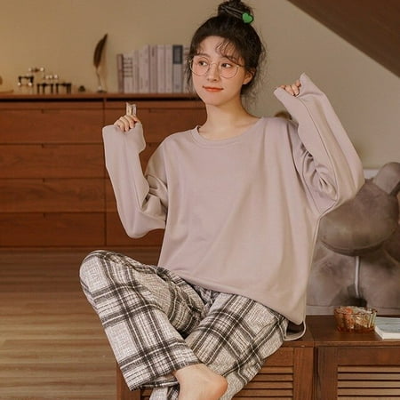 

CoCopeaunt The new pajamas female spring and autumn cotton long-sleeved pants home wear set cartoon cute pajamas set sleepwear pajama