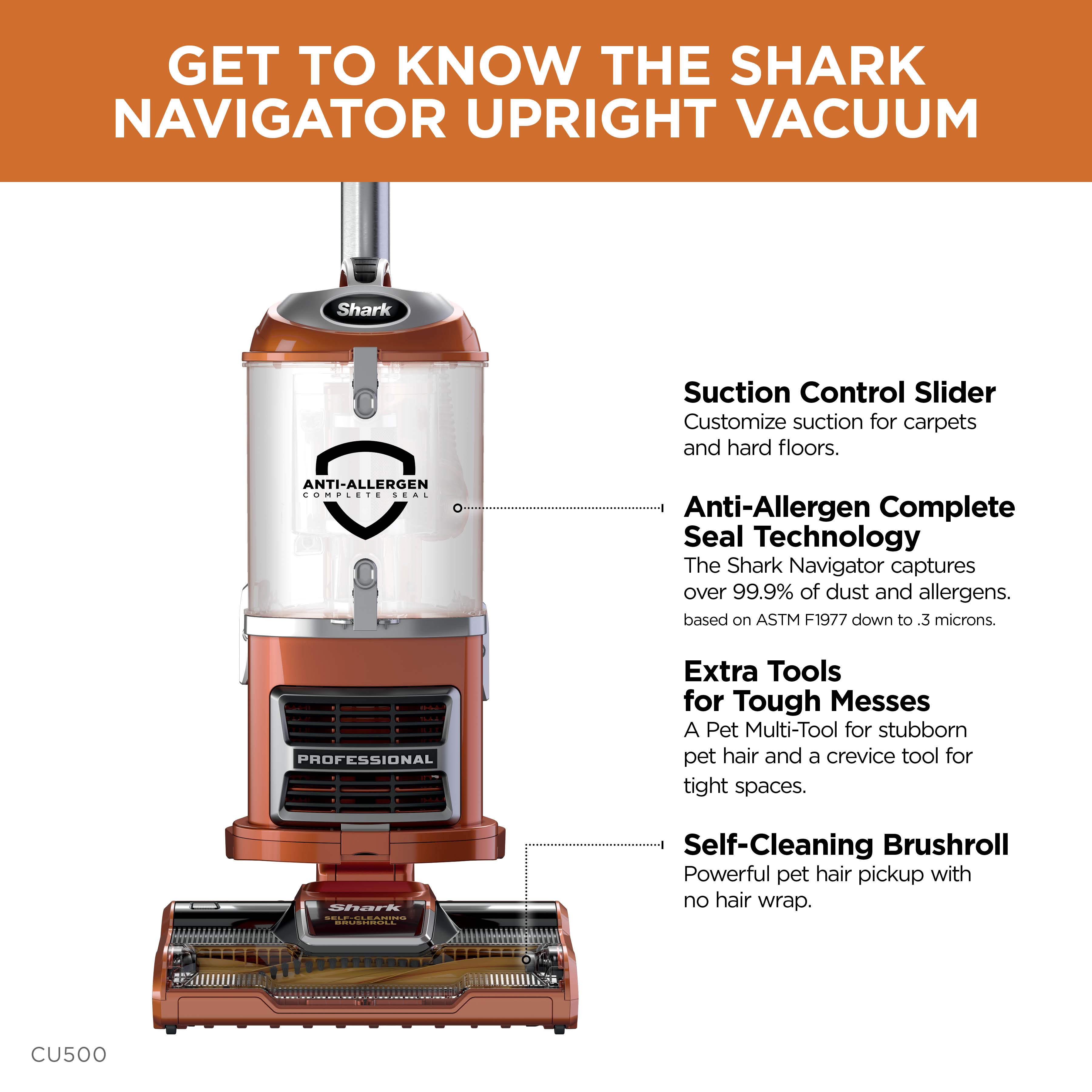 Shark® Navigator® Upright Vacuum with Self-Cleaning Brushroll, CU500 - image 4 of 6