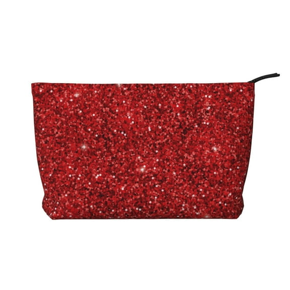 Picia Red Glitter Printed Cosmetic Bags for Women Makeup Bag Large Capacity Purse Travel Toiletry Zipper Storage Pouch Make up Brushes Organizer for Gifts