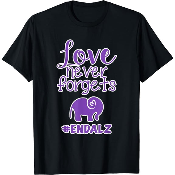 End Alz Alzheimers Walk Love Never Forgets Elephant Heart T-Shirt