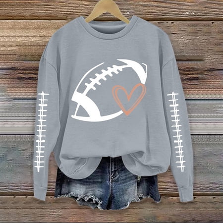 Football Sweatshirts for Women Game Day Long Sleeve Crew Neck Football Mom Football Team Sports Athletic Gym Sunday Funday Cozy Outfits Gift Fall Fashion Must Haves Cute Tops Soft Lightweight Grey