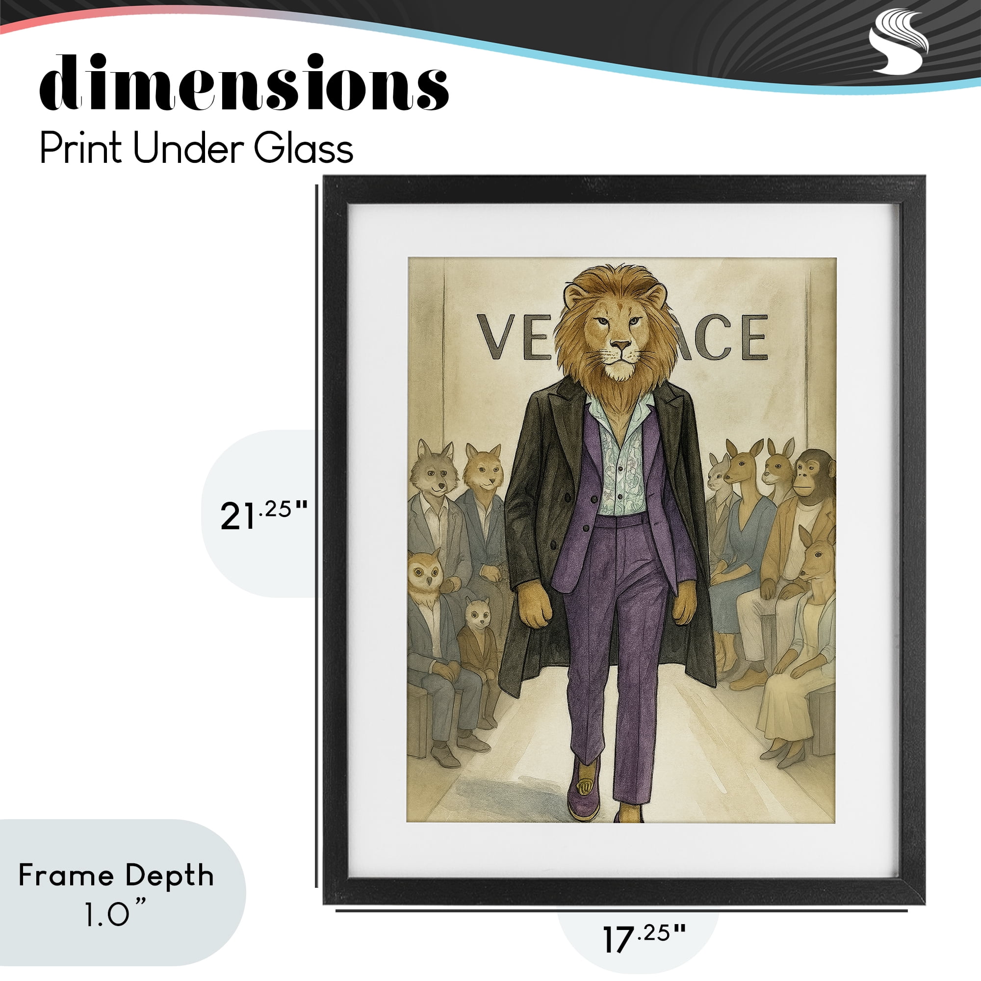 Stupell Industries Fashion Runway Lion Black Framed Print Under Glass, design by Grotto Studios