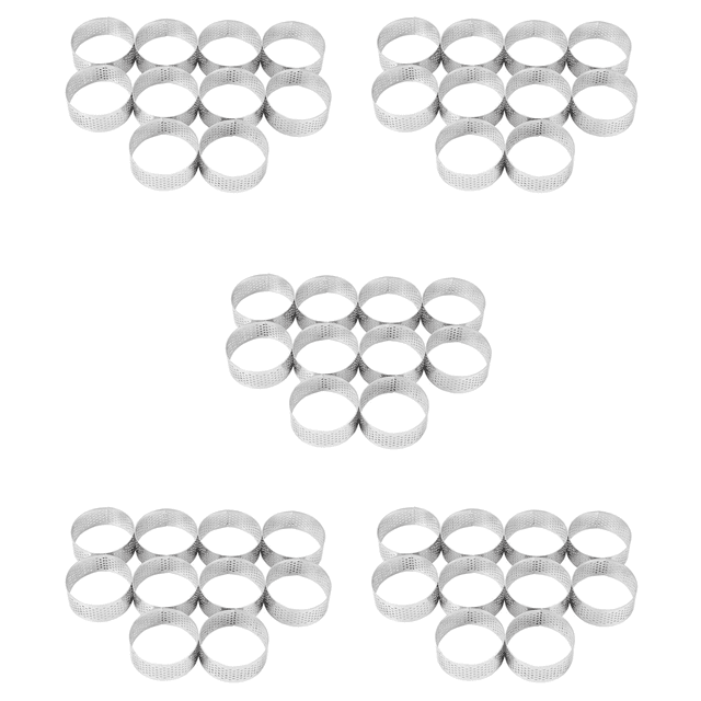 50 Pack 5cm Stainless Steel Tart Ring, Heat-Resistant Perforated Cake Mousse Ring, Round Ring Baking Tools
