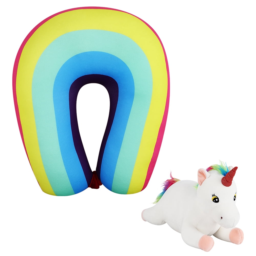 2in1 Cute and Convertible Kids Travel Neck Pillow & Toy Unicorn