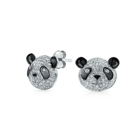 Animal White Earrings - Zoo Animal Black White Cubic Zirconia Pave CZ Panda Bear Stud Earrings For Women For Teen 925 Sterling Silver