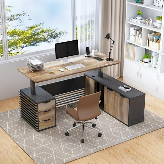 70.87inch Adjustable Heigh L Shaped Executive Desk with Drawer Charging Ports( Right Return)