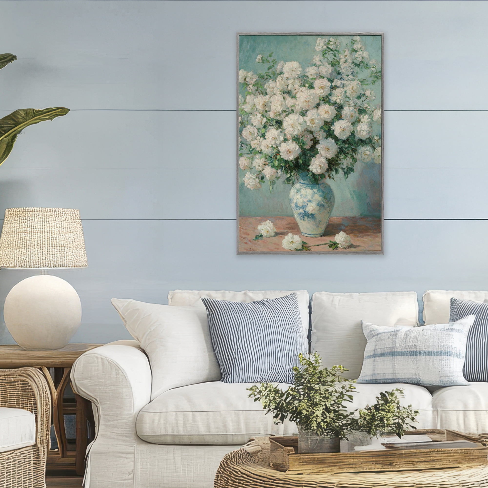 Stupell Industries Lush Bouquet of White Roses Gray Framed Giclee Art, design by Petal Prints Design