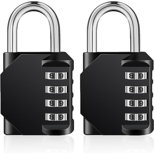 Candado de combinación para exteriores, paquete de 2, candado de combinación reiniciable de 4 dígitos resistente a la intemperie para gimnasio, escuela, puertas (negro, paquete de 2)