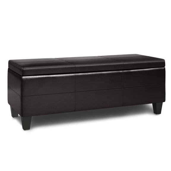 Storage Ottoman Bench, 48 Inch Wide Rectangular Vegan Leather Bench, Brown