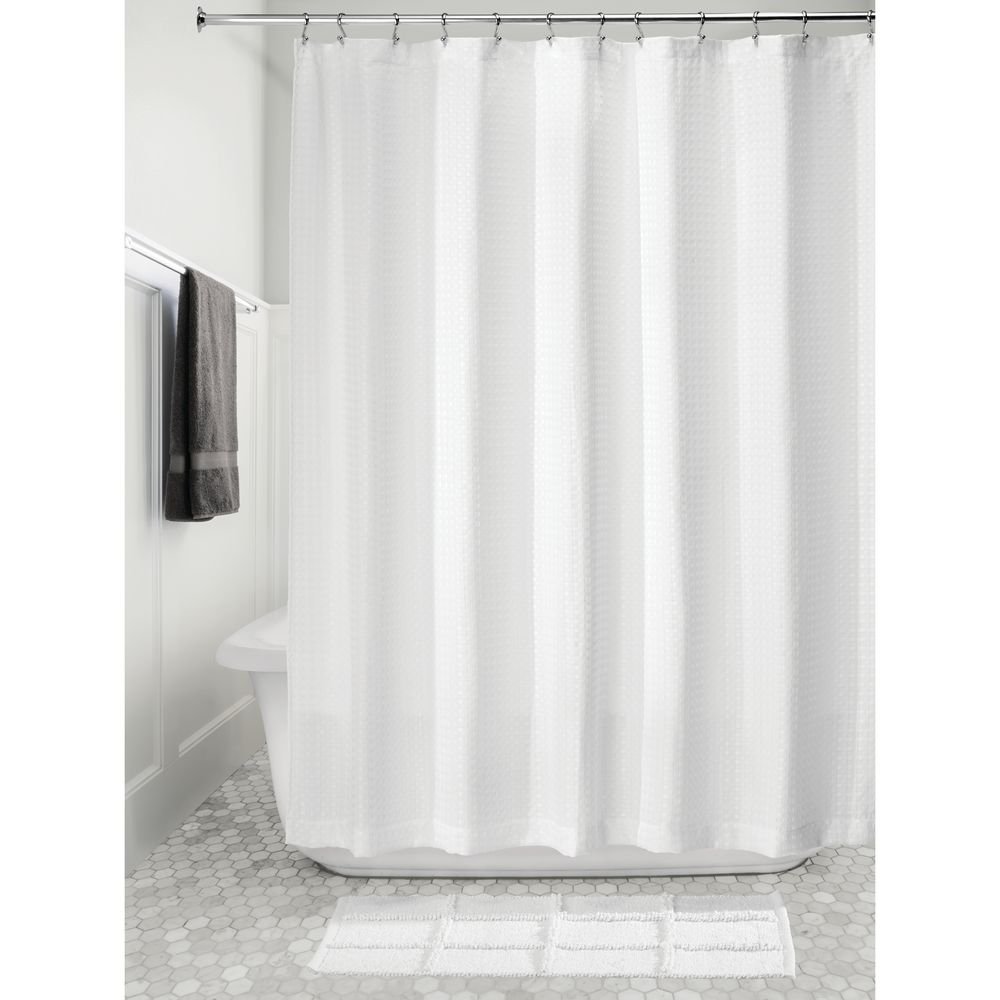 iDesign Waffle Fabric Shower Curtain, White