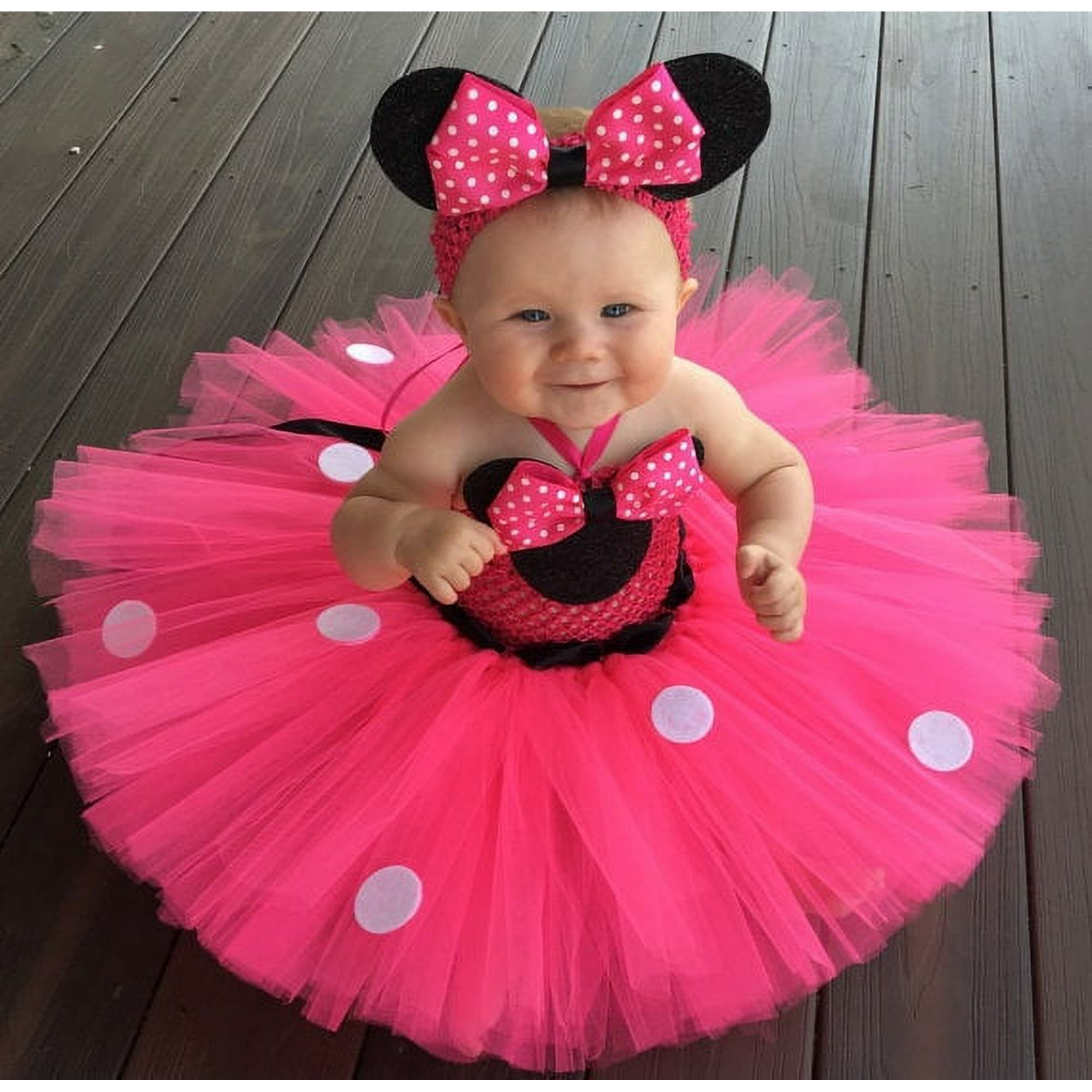 crochet headband tutu dress Lovely Girls Pink Cartoon Tutu Dress Baby Mickey Minnie Crochet Tulle Tutus  with Dots Bow and Headband Kids Birthday Party Dress