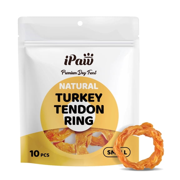 iPaw Turkey Tendon for Dogs, Ingredient Sourced from USA, Hypoallergenic, All Natural Human Grade Puppy Chew, Dog Treats for Signature Series, Rawhide Alternative, 10 Units/Bag Ring (Small)