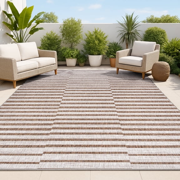 JONATHAN Y SANTA MONICA 5 x 8 Area Rug, Sukie Offset Stripe - Beige/Brown, SMB133A-5