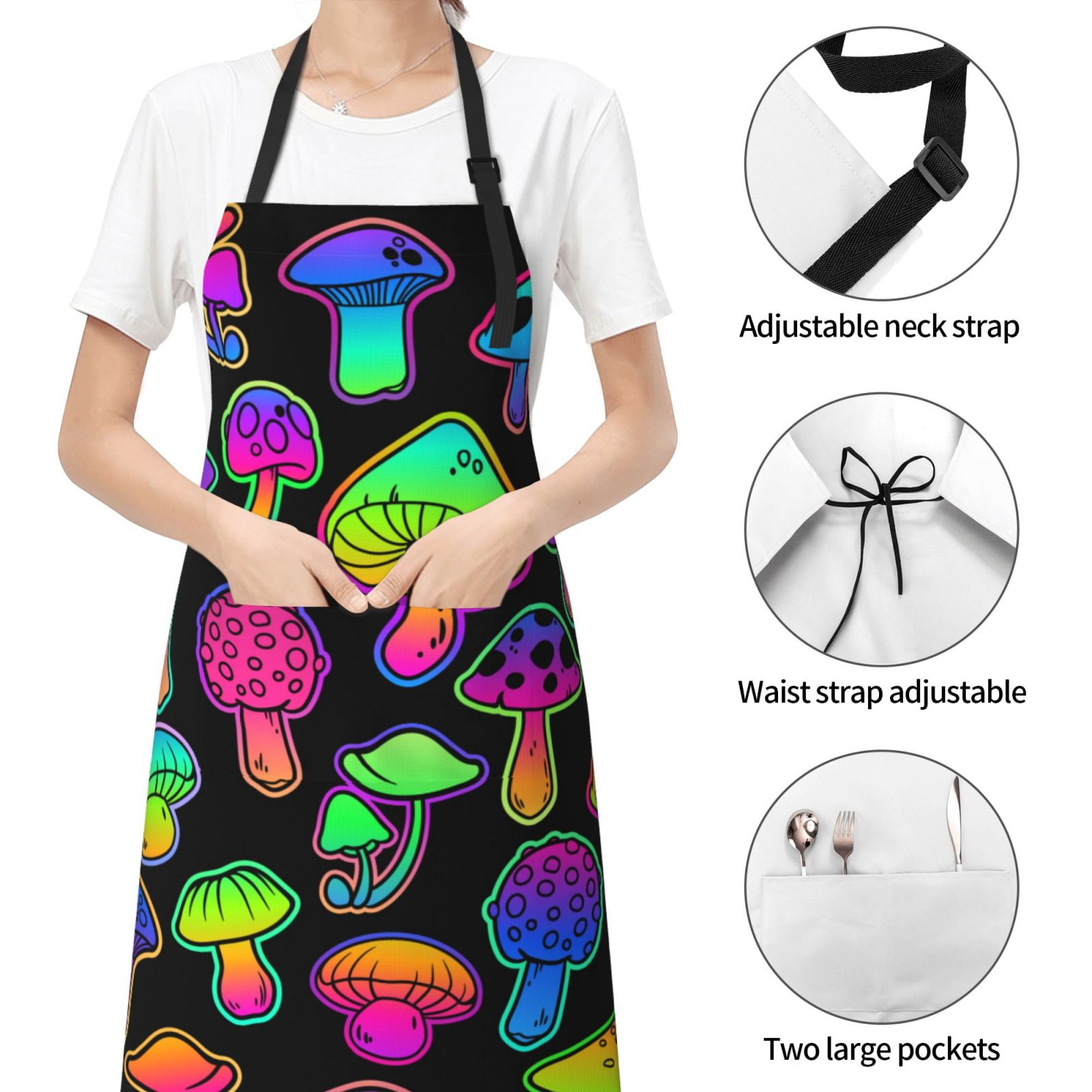 Kdxio Bright Mushrooms Apron with Pockets Adjustable Kitchen Aprons for Men Women Waterproof Aprons for Cooking,Drawing,Crafting, Baking Household Cleaning
