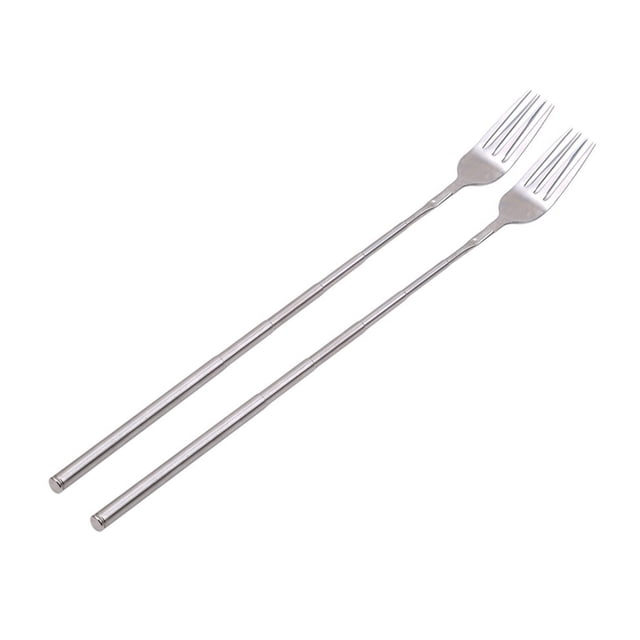Juego de 2 tenedores extensibles de acero inoxidable, telescópicos, ajustables, de 8,7 a 25,6 pulgadas, con mango largo retráctil, para barbacoa y fruta.
