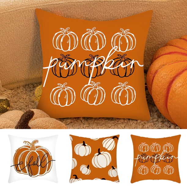 Funda de Cojín para Sofá de Acción de Gracias, Funda de Cojín de Calabaza, Funda de Cojín de Calabaza Naranja y Blanca de Otoño, Regalo Festivo, Adecuada para Sala de Estar, Dormitorio, Oficina