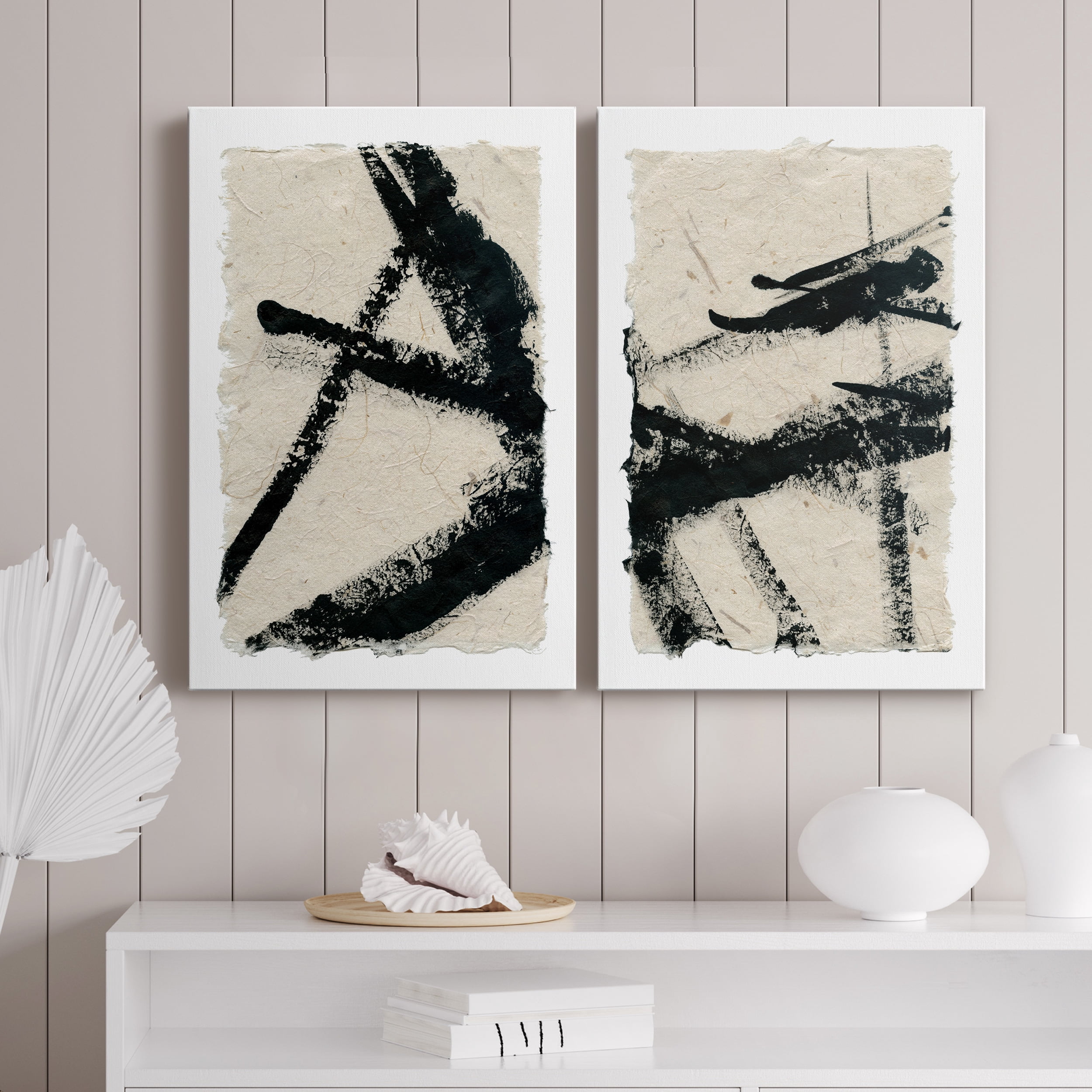 Lines Crossed I Premium Gallery Wrapped Canvas - Ready to Hang - Set of 2 - 24 x 36 Each