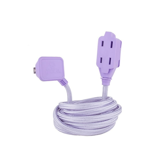 GLOBE Electric 22892 Designer Series 9-ft Fabric Extension Cord, 3 Polarized Outlets, Right Angle Plug, 125 Volts, Metallic Purple