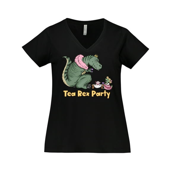 Inktastic Funny Tea Rex Party Women's Plus Size V-Neck T-Shirt