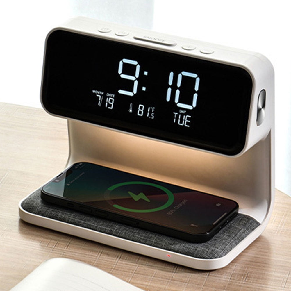 Niovtt 3 In 1 Bedside Lamp Wireless Charger Digital Alarm Clock for Bedroom(USB)