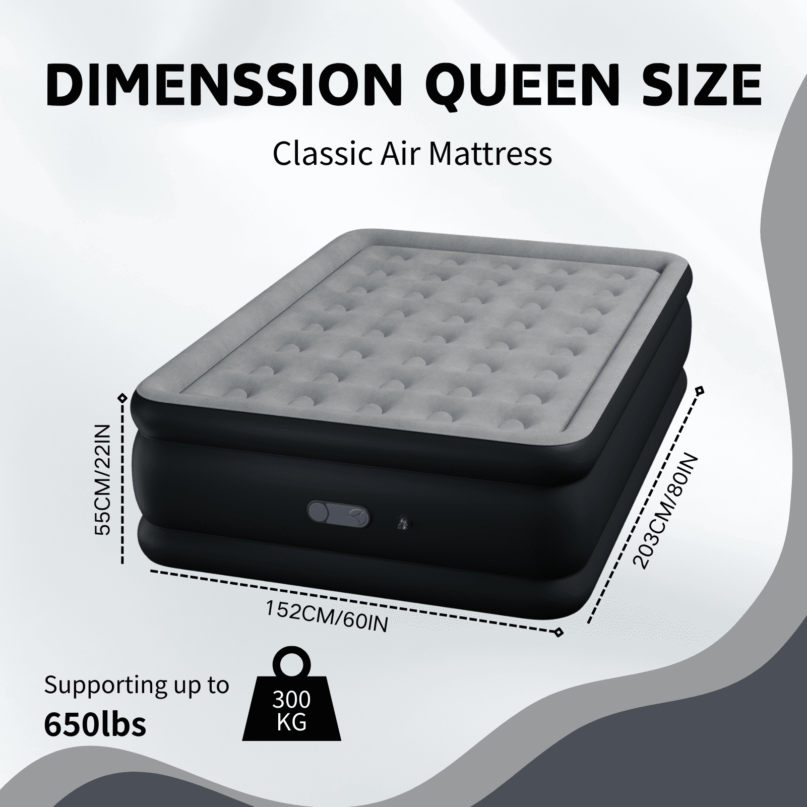Queen 22" Top Flocking Air Mattress with Built-in Pump Raised Comfort,Fast Inflation/Deflation Foldable Portable Air Bed with Storage Bag for Home,Camping,Guests Grey