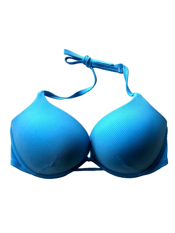 Swim Bombshell Add-2-Cups Push Up Halter Bikini Top Capri Blue Size 36D NWT