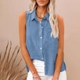 thumbnail image 6 of qucoqpe Womens Summer Sleeveless Linen Shirts Button Turndown Collar Side Slit Tank Tops Casual Lightweight Blouse Shirts, 6 of 6