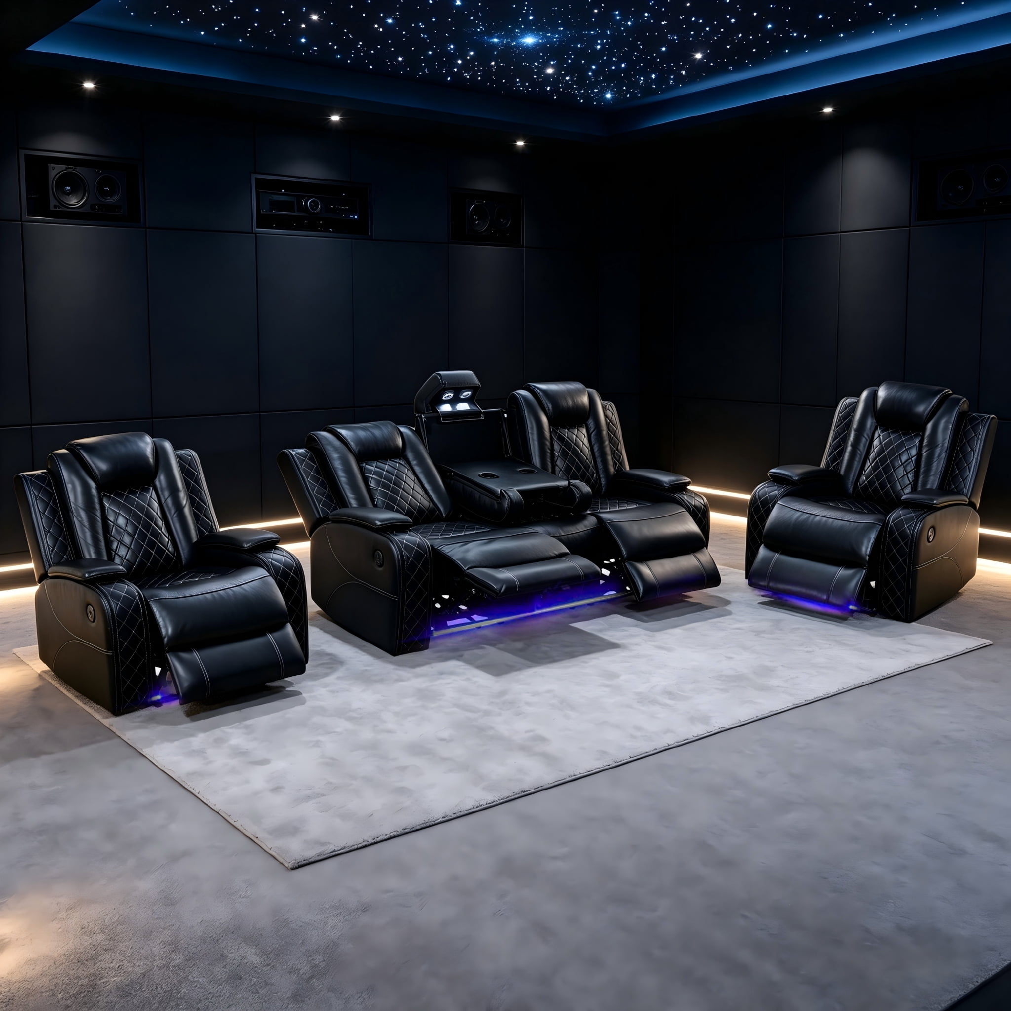 Gewnee 3-Seat Power Adjustable Sofa with 2 Recliners, Console & Cup Holders, Air Leather, Adjustable Recline, Ideal for Living Room, Black
